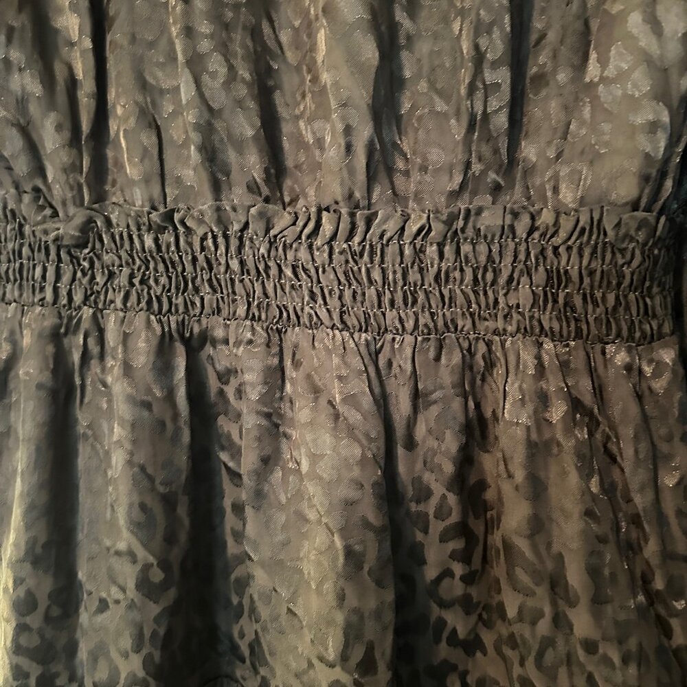Joy Joy Olive Jacquard Leopard Smocked Waist Mini Dress Size Small NWOT - Picture 6 of 11